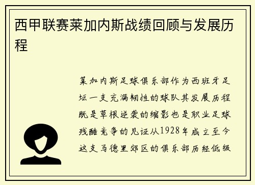 西甲联赛莱加内斯战绩回顾与发展历程